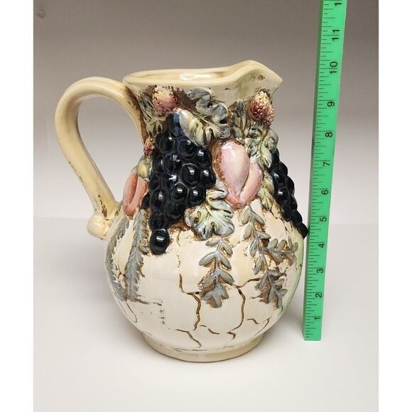 Michelangelo & Raffaello Majolica Vintage 10" Rustic Fruit Pitcher - Picture 5 of 9